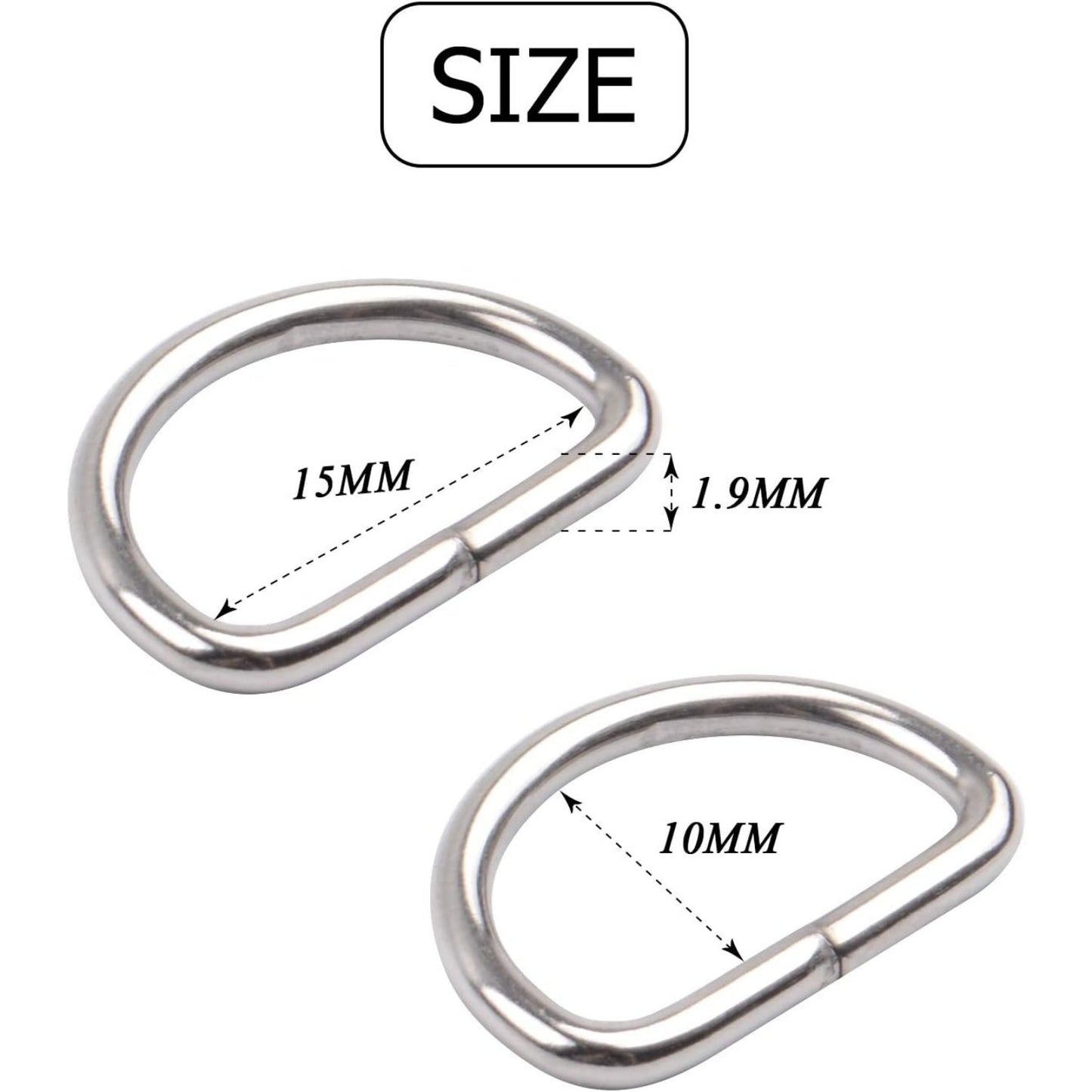 100pcs 3/5 inch Metal D Ring Buckles D-Ring Loop for Handbag Purse Clothes DIY Accessories