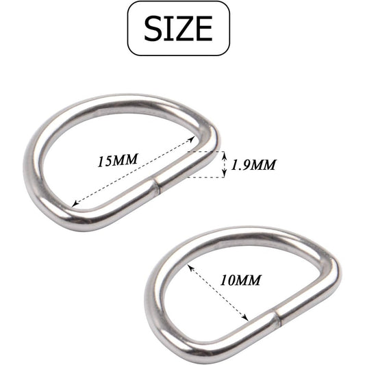 100pcs 3/5 inch Metal D Ring Buckles D-Ring Loop for Handbag Purse Clothes DIY Accessories