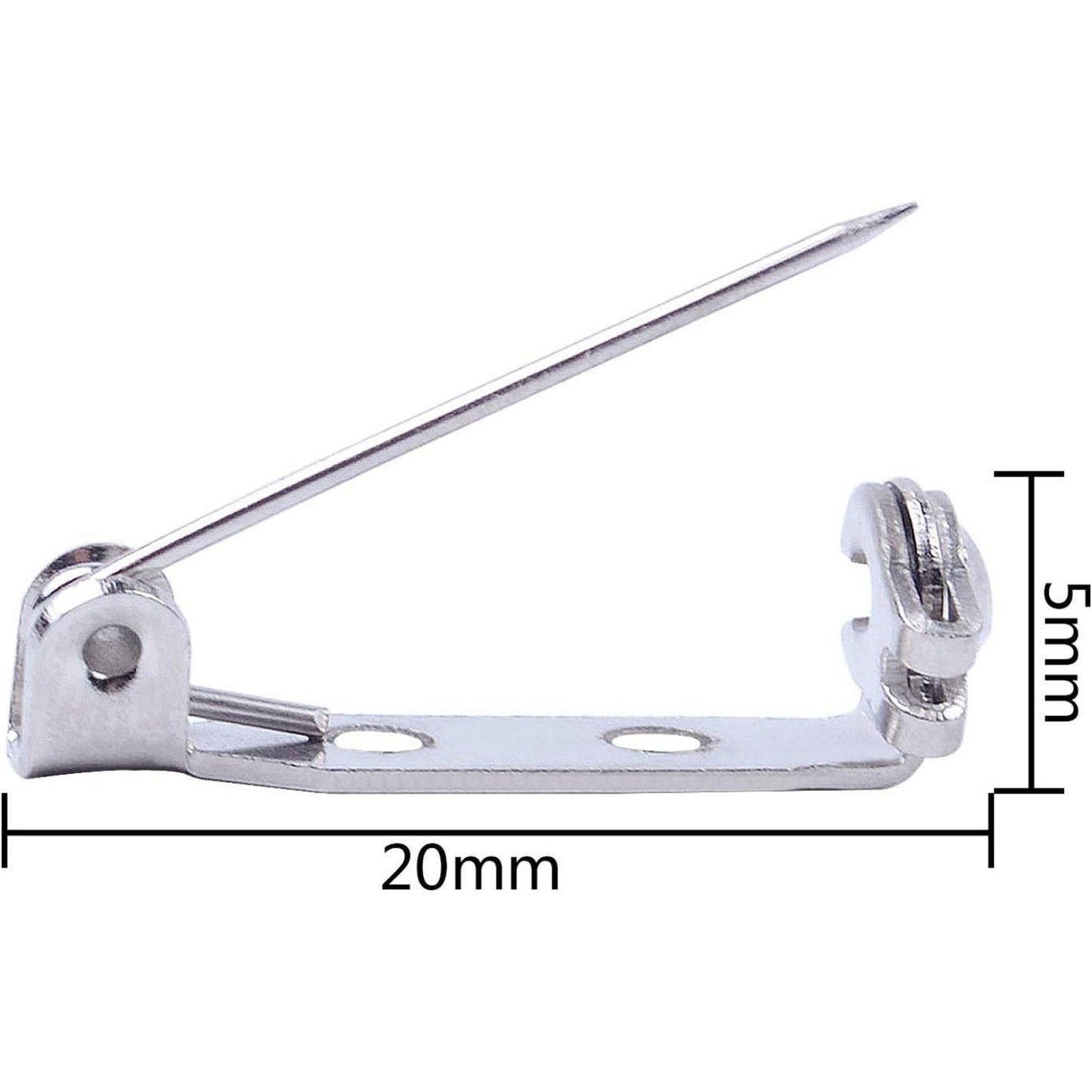 100pcs 20mm Stainless Steel Bar Pins Brooch Pin Backs Safety Catch Pins Craft Pin Back Clasp Brooch with 2 Holes, Silver