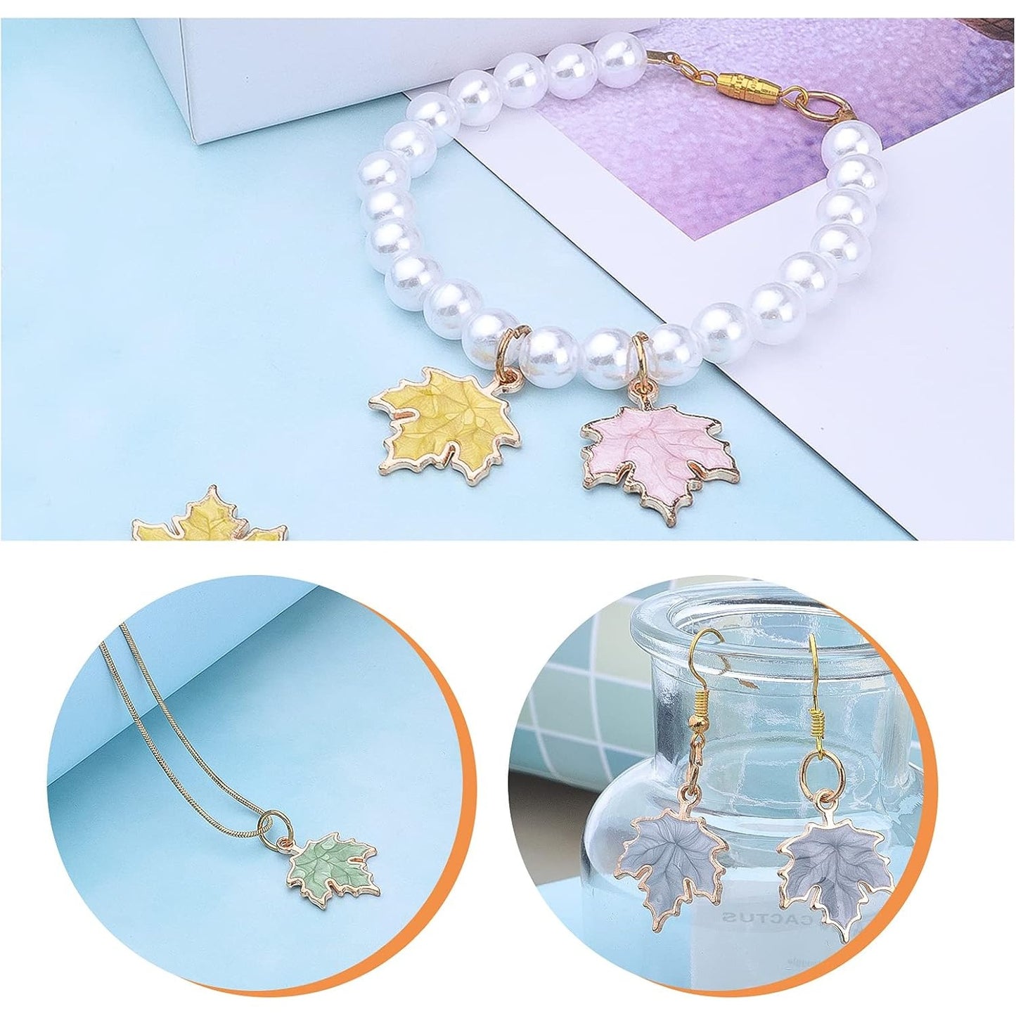 24pcs 4 Colors Maple Leaf Charms Alloy Autumn Fall Leaves Pendants Harvest Tree Leaves Charms Jewelry Making Accessories for DIY Earring Bracelet Necklace Craft Supplies