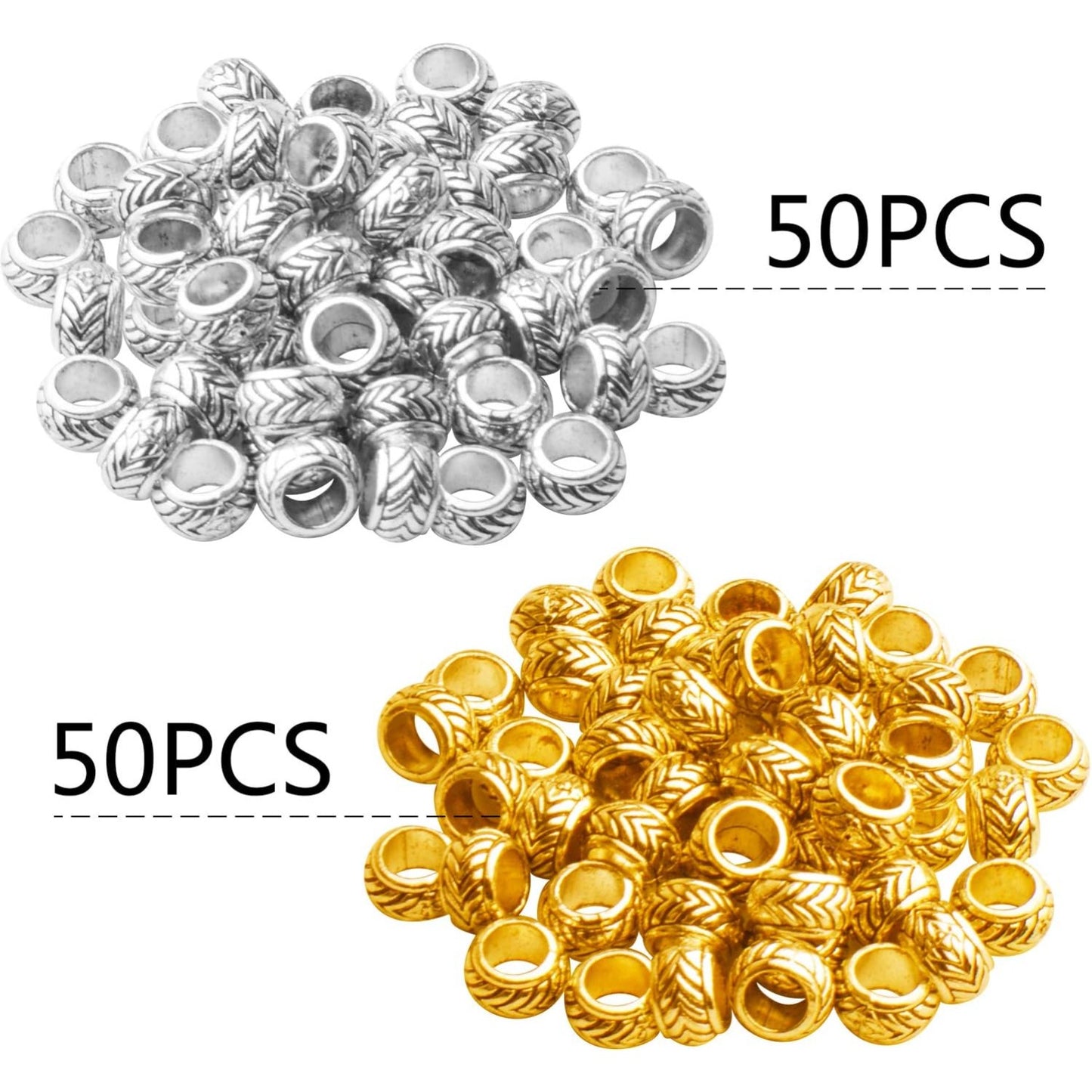 100pcs Large Hole Spacer Beads European Alloy Rondelle Spacers Loose Beads Jewelry Tube Spacers Jewelry Beads for Bracelet Necklace DIY Jewelry Making,Hole: 4.5mm