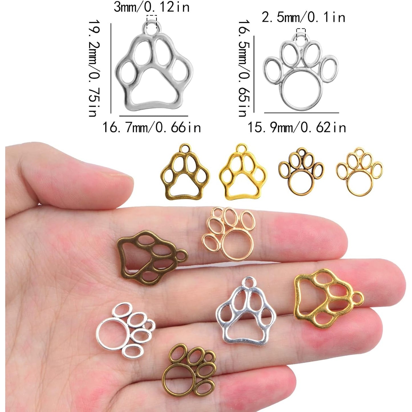 60pcs 2 Styles Animal Paw Print Pendant Charms Tibetan Alloy Bear Footprint Cat Paw Charms Craft Accessories for DIY Bracelet Earrings Jewelry Making Findings, 3 Colors