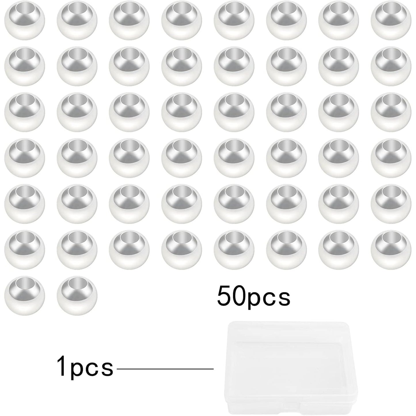 50pcs 3 mm 925 Sterling Silver Seamless Smooth Round Ball Spacer Beads Hypoallergenic Tiny Rondelle Loose Beads with A Box for DIY Necklace Bracelet Jewelry Making Findings