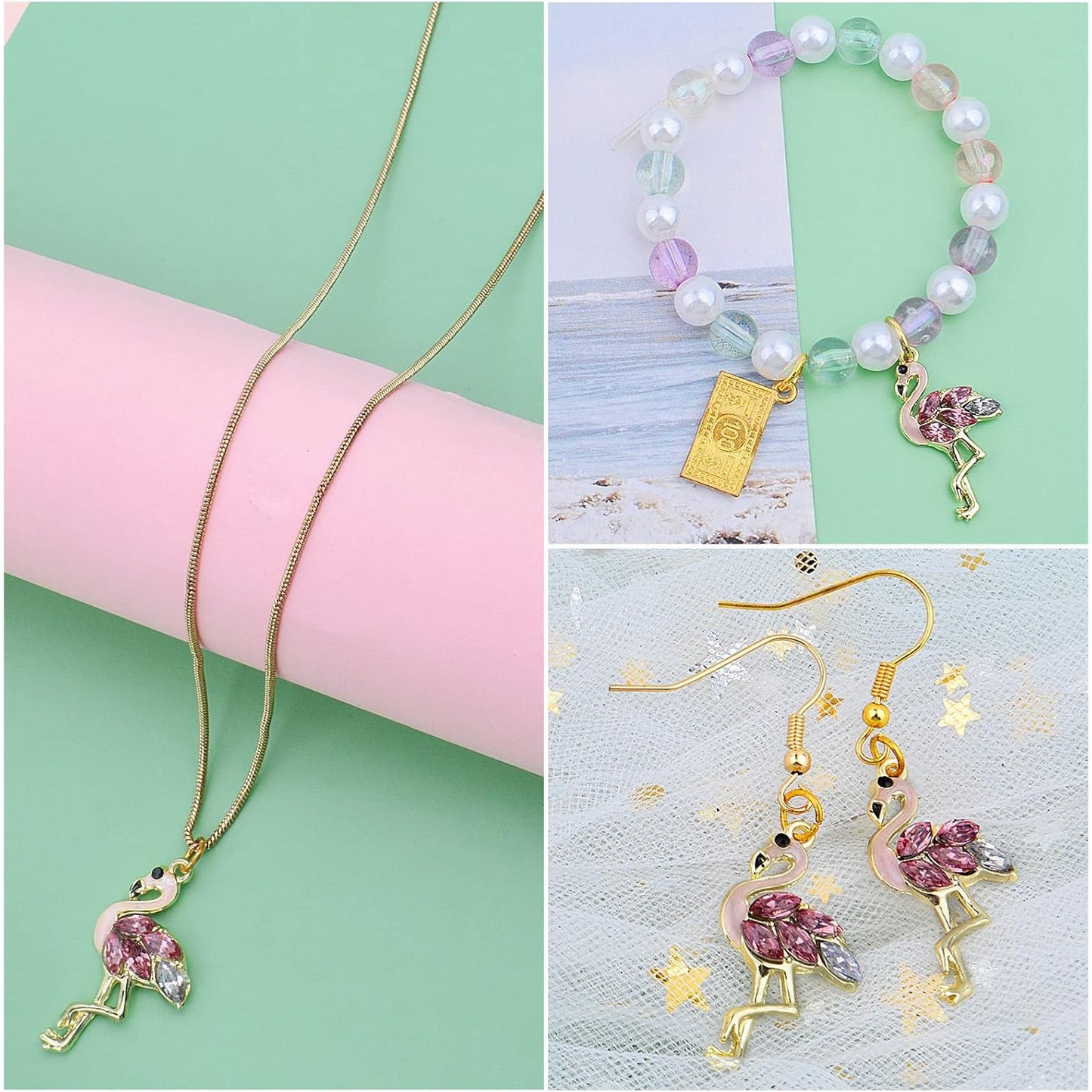 20pcs Golden Plated Flamingo Charms with Rhinestone Alloy Enamel Flamingo-Shape Pendants Pink Bird Animal Dangle Charms with a Box for DIY Bracelet Jewelry Making Supplies Decor