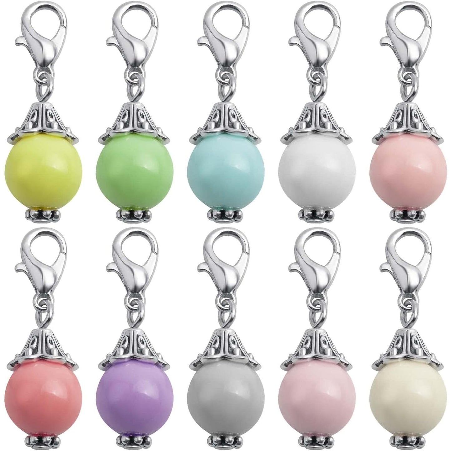 20pcs 10 Colors Acrylic Round Bead Charms Resin Metal Handmade Rondelle Bead Dangle Pendants with Lobster Clasps Accessories for DIY Necklace Bracelet Earring Jewelry Making