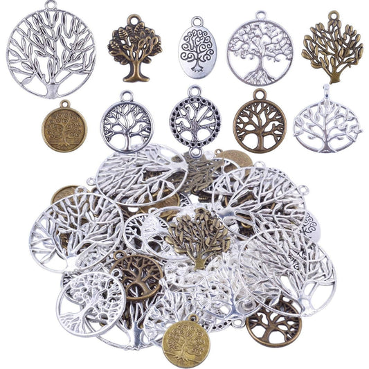 BronaGrand Pack of 50 Alloy Tree of Life Charms Pendents for Making Bracelet and Necklace