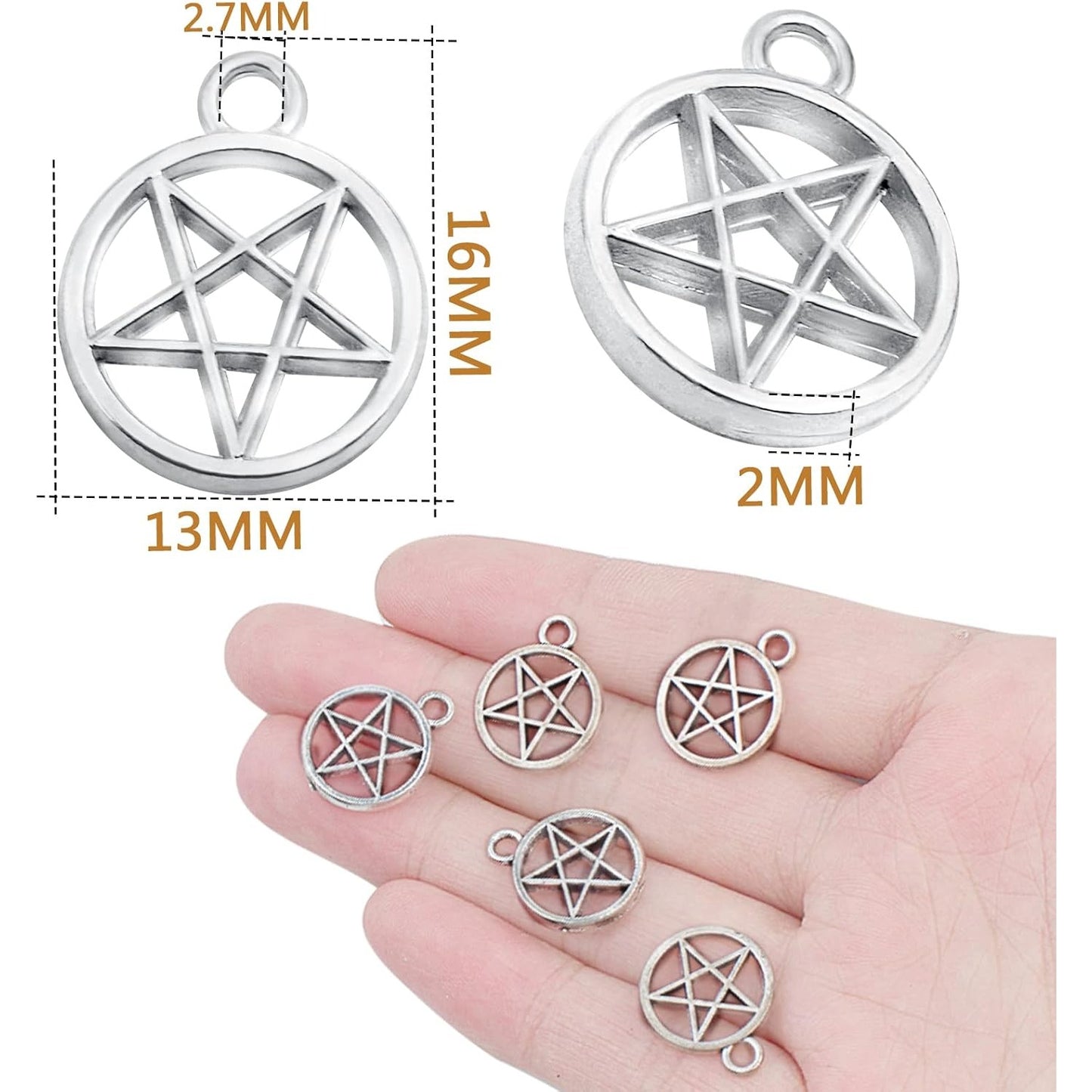 50pcs Silver Pentacle Star Charms Alloy Star Pentagram Pendants Protection Lucky Pentacle Charms Jewelry Making Accessory for DIY Crafts Necklaces Bracelets Earrings