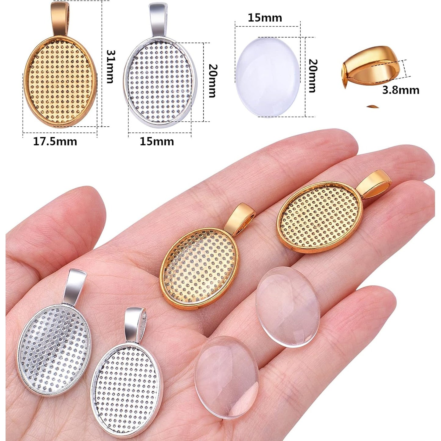 48pcs Bezel Pendant Blanks Set, 24pcs 6 Colors Oval Pendant Trays Bezel Blanks with 24pcs Glass Cabochons Clear Dome Tiles for DIY Bracelet Necklace Jewelry Crafts Making