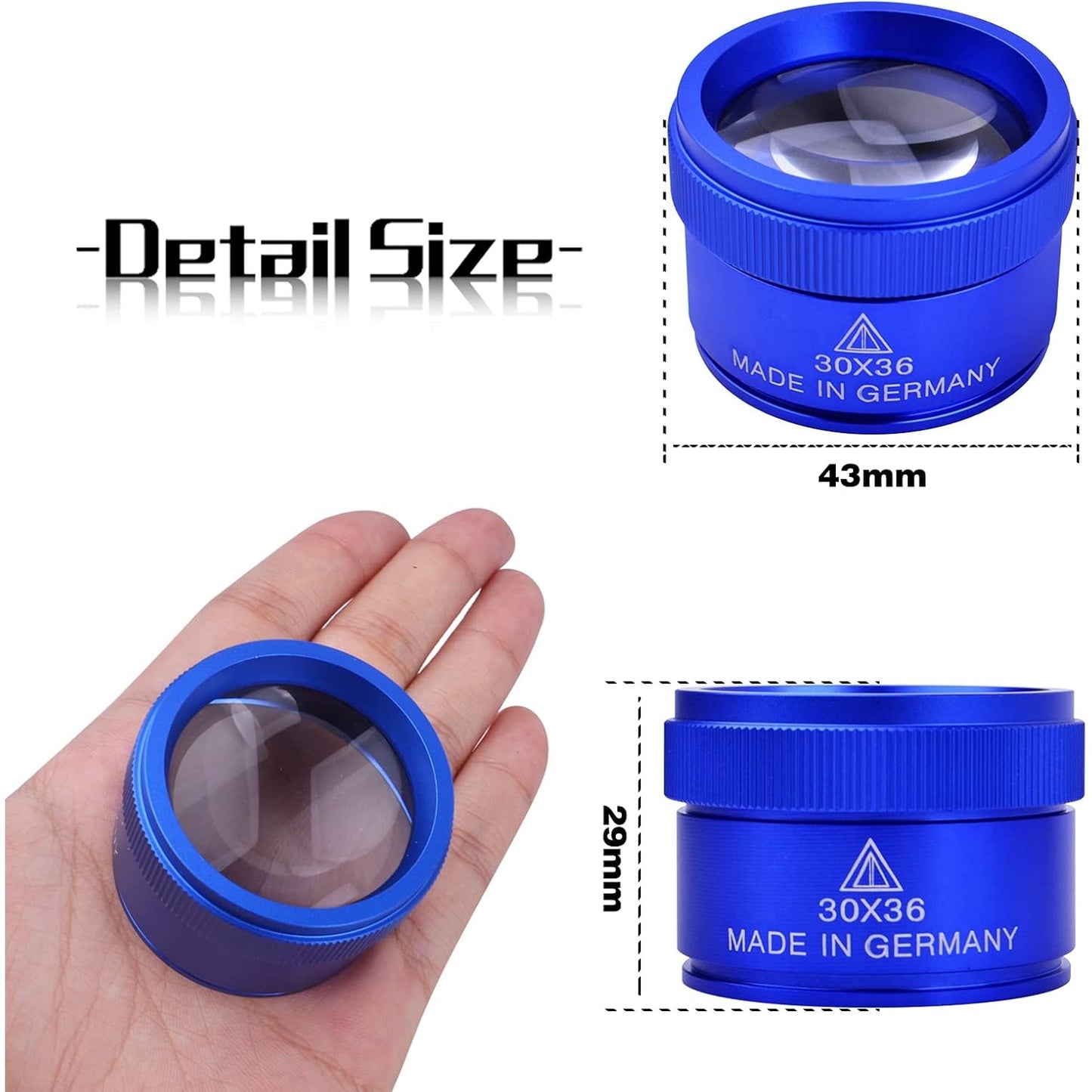 30X Loupes Magnifier Glass, Portable Pocket Electronics Magnifying High Magnification Jewellers Loupes Inspection Tool for Reading Jewelries Coins Stamps Watch Collections, Blue, 43mm29mm
