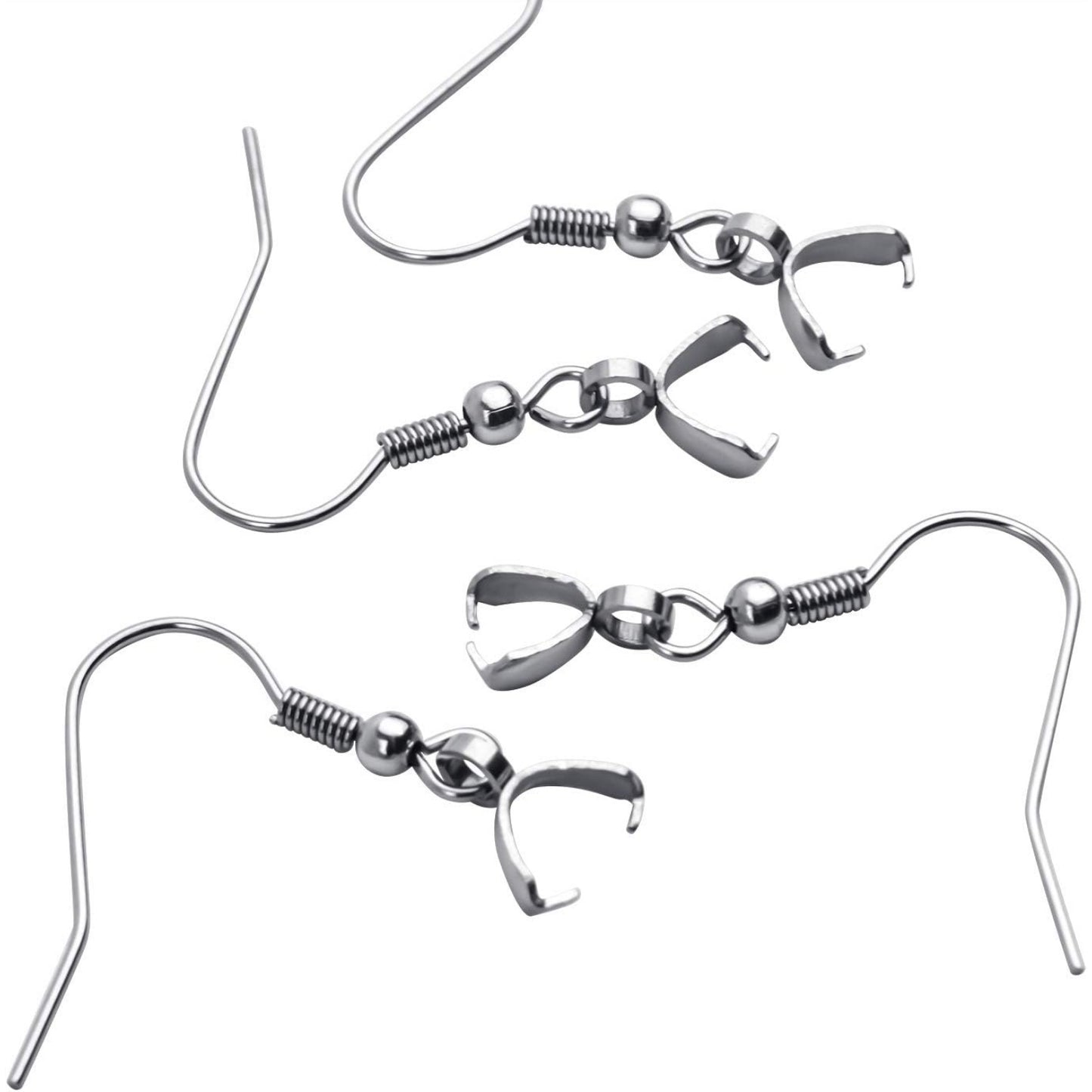 Hypoallergenic Stainless Steel French Earring Hooks - 50pcs Wire Ear Ball Hooks With Pendant Clasp for Jewelry Making Crafts DIY, Silver