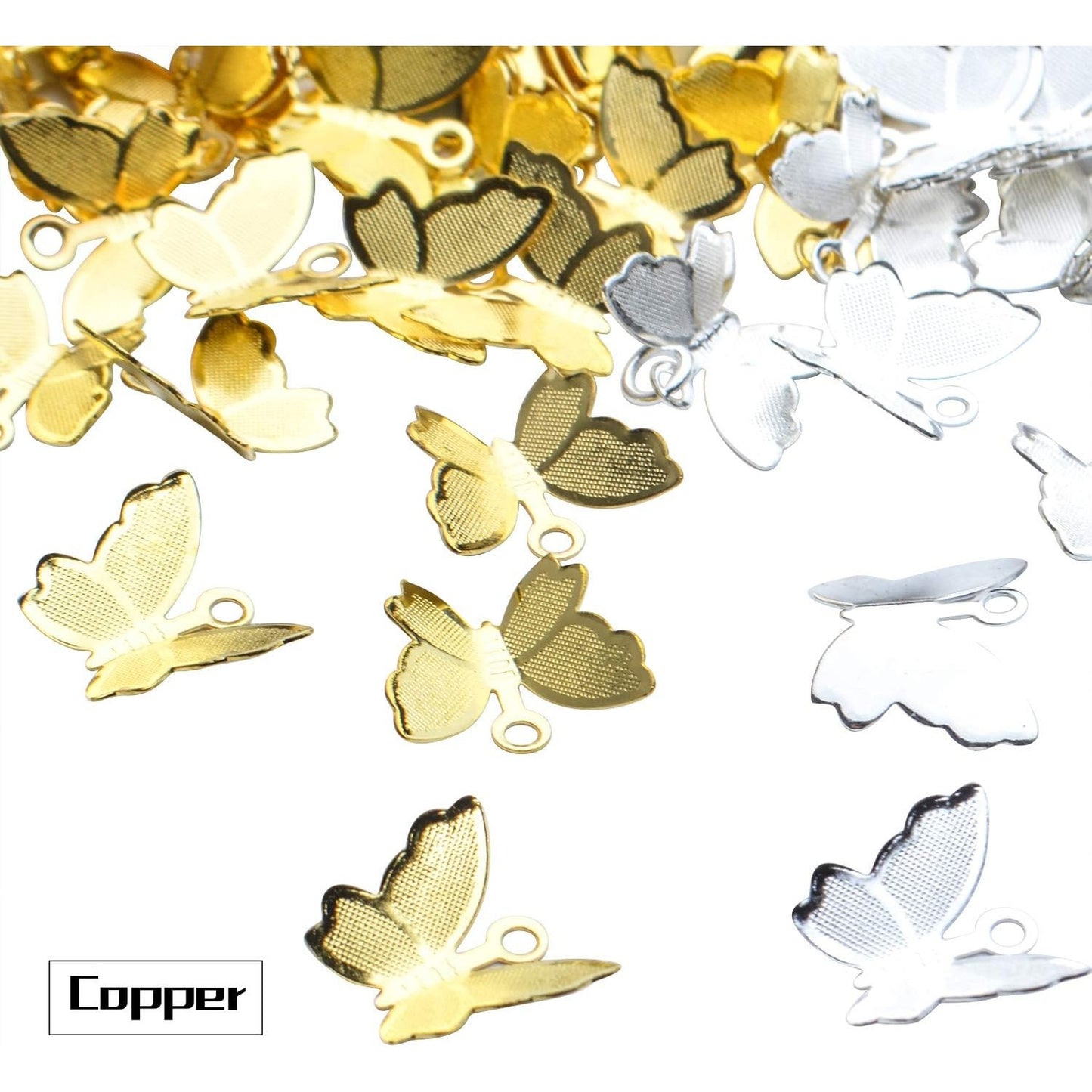 Butterfly Pendant Charms, 200 Pcs Mini Butterfly Charms Brass Butterfly Insect Pendant Craft Supplies Jewelry Findings Accessory for DIY Necklace Bracelet, Golden and Silver, 12.7x11mm