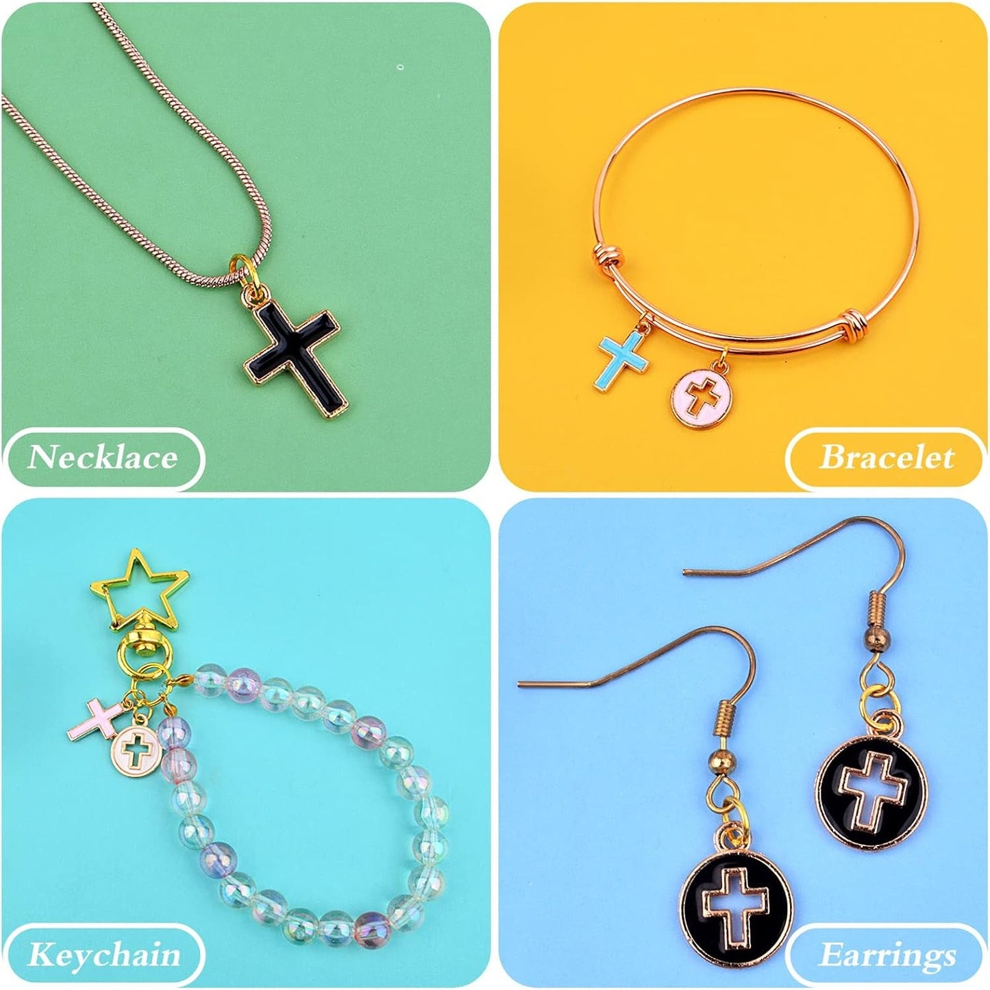 40pcs Round Enamel Cross Charms Alloy Crucifix Charm Pendants for Jewelry Making Bracelet Necklace,4 Colors