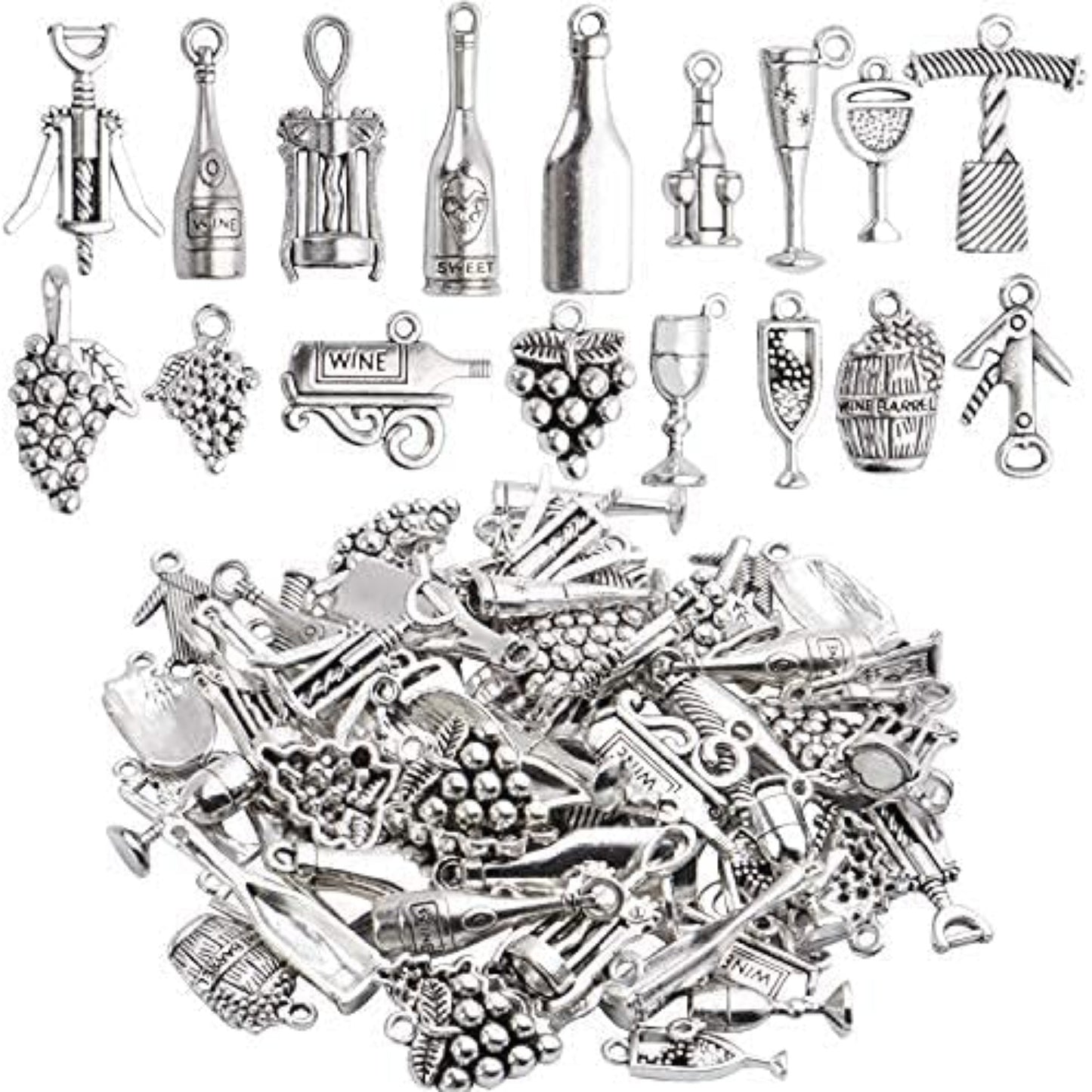 68pcs Tibetan Silver Pendants Wine Bottle Glass Opener Grape Wine Charms Accessories Jewelry Findings for DIY Necklace Bracelet