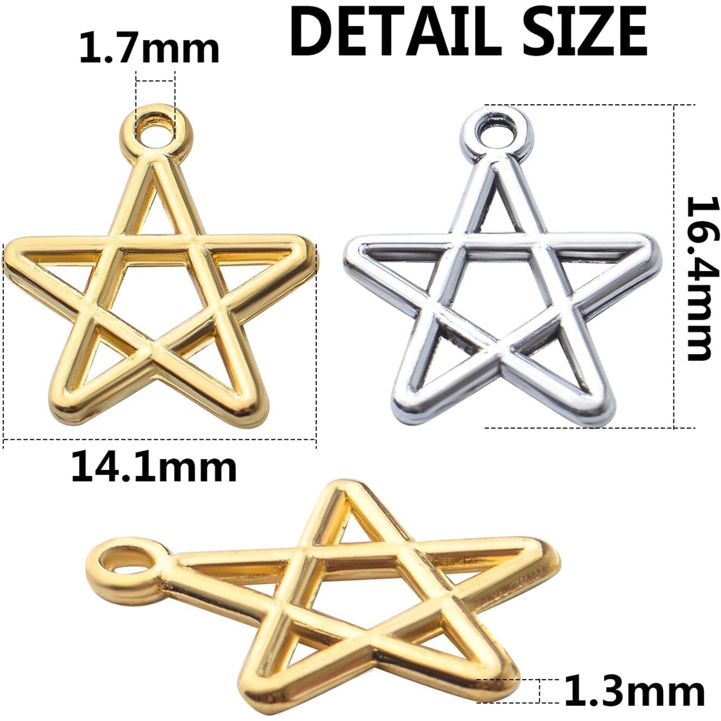 100pcs Star Pentagram Charms Pendant Alloy Pentacle Charm Celestial Charms for DIY Bracelets Necklace Jewelry Making Craft Supplies