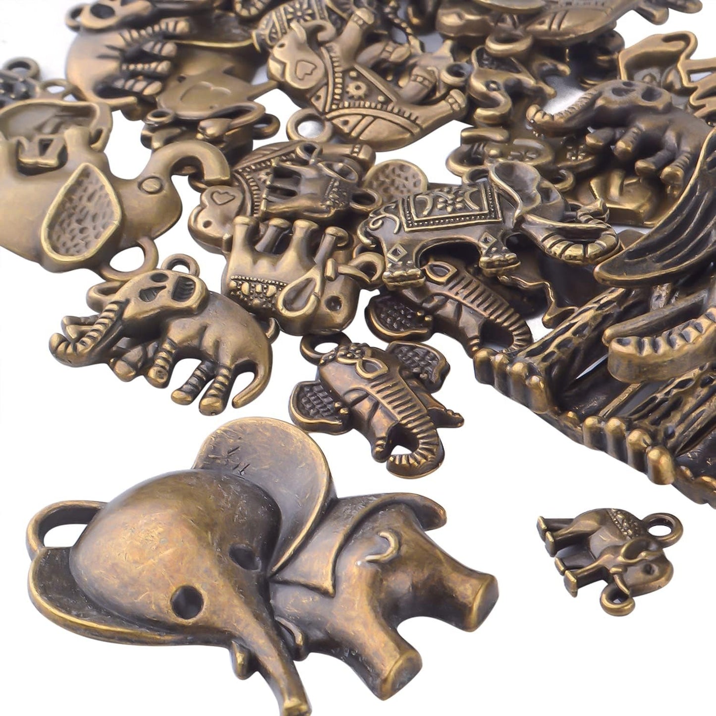100g Antique Bronze Elephant Charm Pendants Tibetan Alloy Animal Charms Elephant Bead Charm Craft Supplies for Jewelry DIY Necklace Bracelet Making Accessory, Mixed Styles