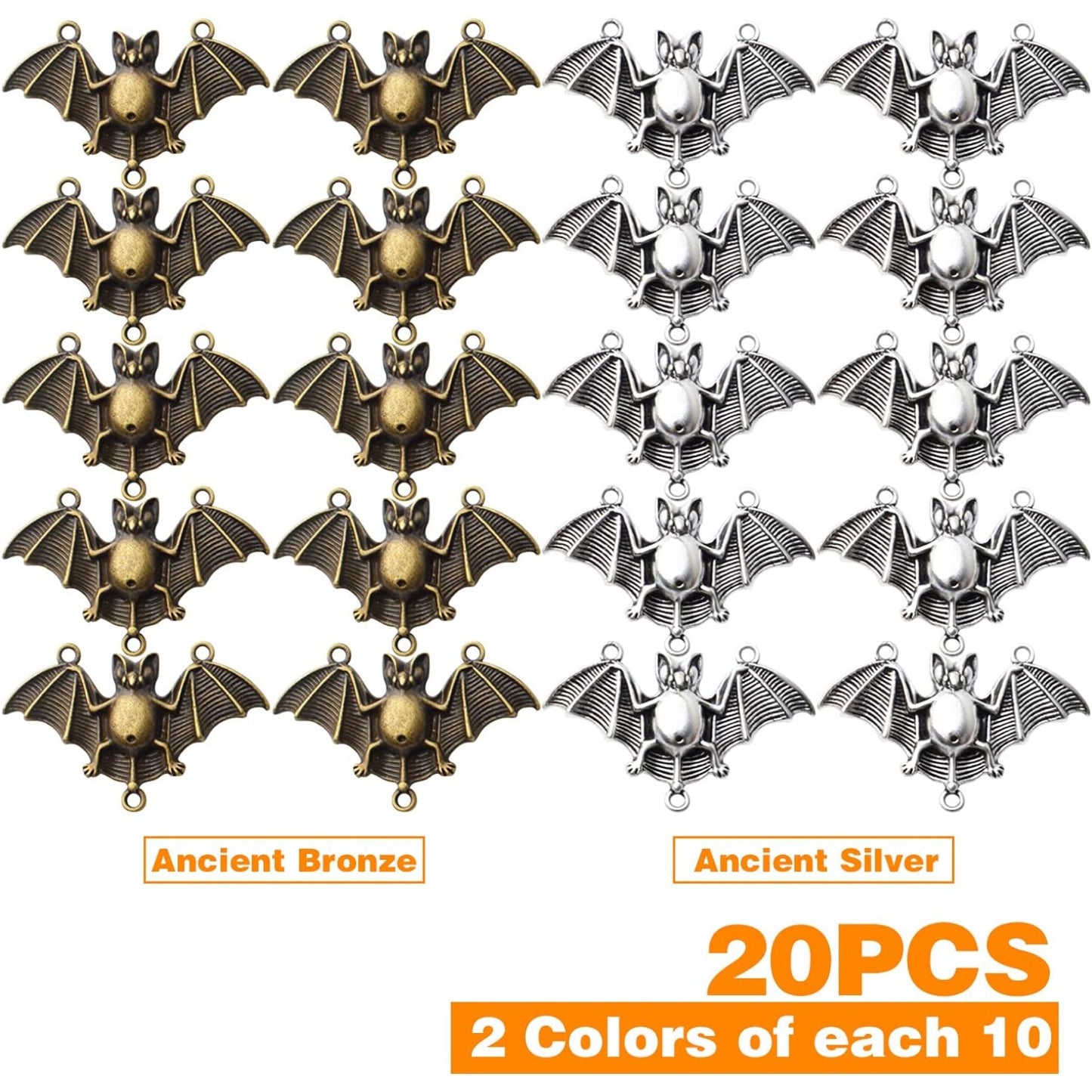 20pcs Bat Pendant Charms Alloy Halloween Spooky Flittermouse Flying Vampire Bat Connector Charms Animal Bead Charms for DIY Jewelry Making and Crafting,47.6mm×30mm