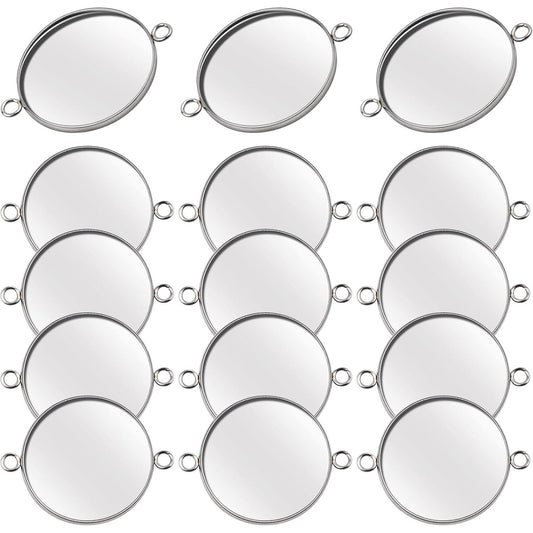20pcs 25 mm Stainless Steel Round Blank Pendant Trays Connector Flat Base Bezel Cabochon Settings Pendant Blanks Links for DIY Bracelet Necklace Jewelry Making Cameo Photo