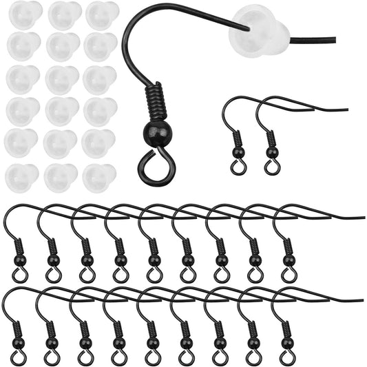 50pcs Stainless Steel Earring Hooks Hypoallergenic French Ear Wires Fish Hooks with Loop and 50pcs Plastic Bullet Earring Backs for DIY Earring Jewelry Making