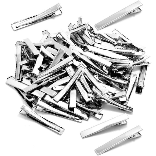 100 PCS Silver Alligator Hair Clip Flat Top with Teeth for Arts & Crafts Projects, Dry Hanging Clothing, Office Paper Document Organization,Hair Care(2.4 Inch)