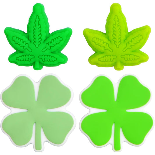6pcs 2 Colors Maple Leaf Silicone Beads and 6pcs 2 Colors Four Leaf Clover Silicone Focal Beads Cartoon Plant Loose Beads Bulk for Pen Keychain Lanyards Necklace Bracelet Handicrafts