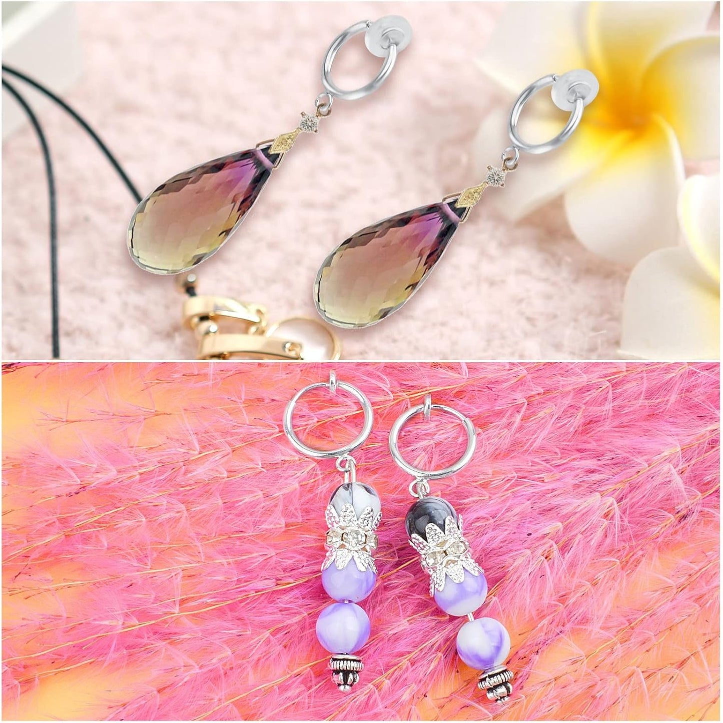 16pcs Brass Clip-on Hoop Earring Converters Round Dangle Ear Clips Classic Earring Findings with Open Loop for Non-Pierced Ears Jewelry Making, Bright Silver