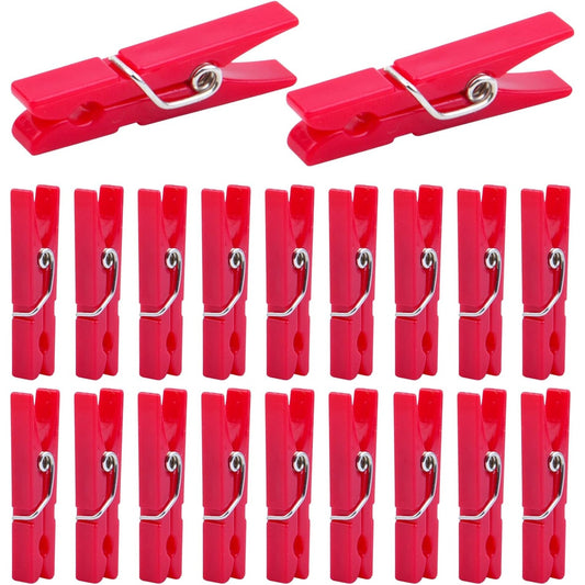 100 Pieces Photo Clips Plastic Picture Paper Clip Mini Laundry Clothespins Peg Pins for Home School Arts Crafts Decoration, 3.4 x 0.5cm(Red)