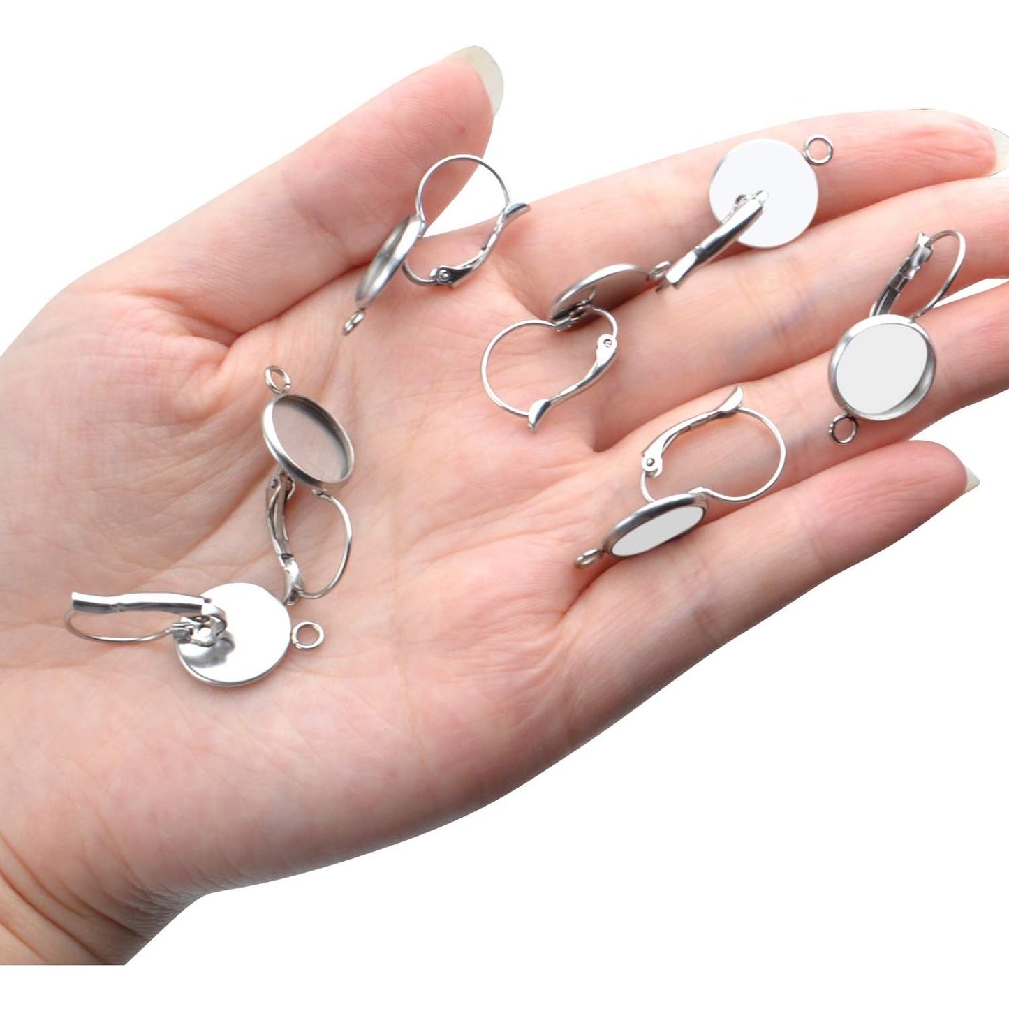 Cabochon Settings,20 Pieces Stainless Steel French Earring Hoops Blank with Loop Leverback Earring Findings Fit 12mm Cabochons Charms Earrings DIY