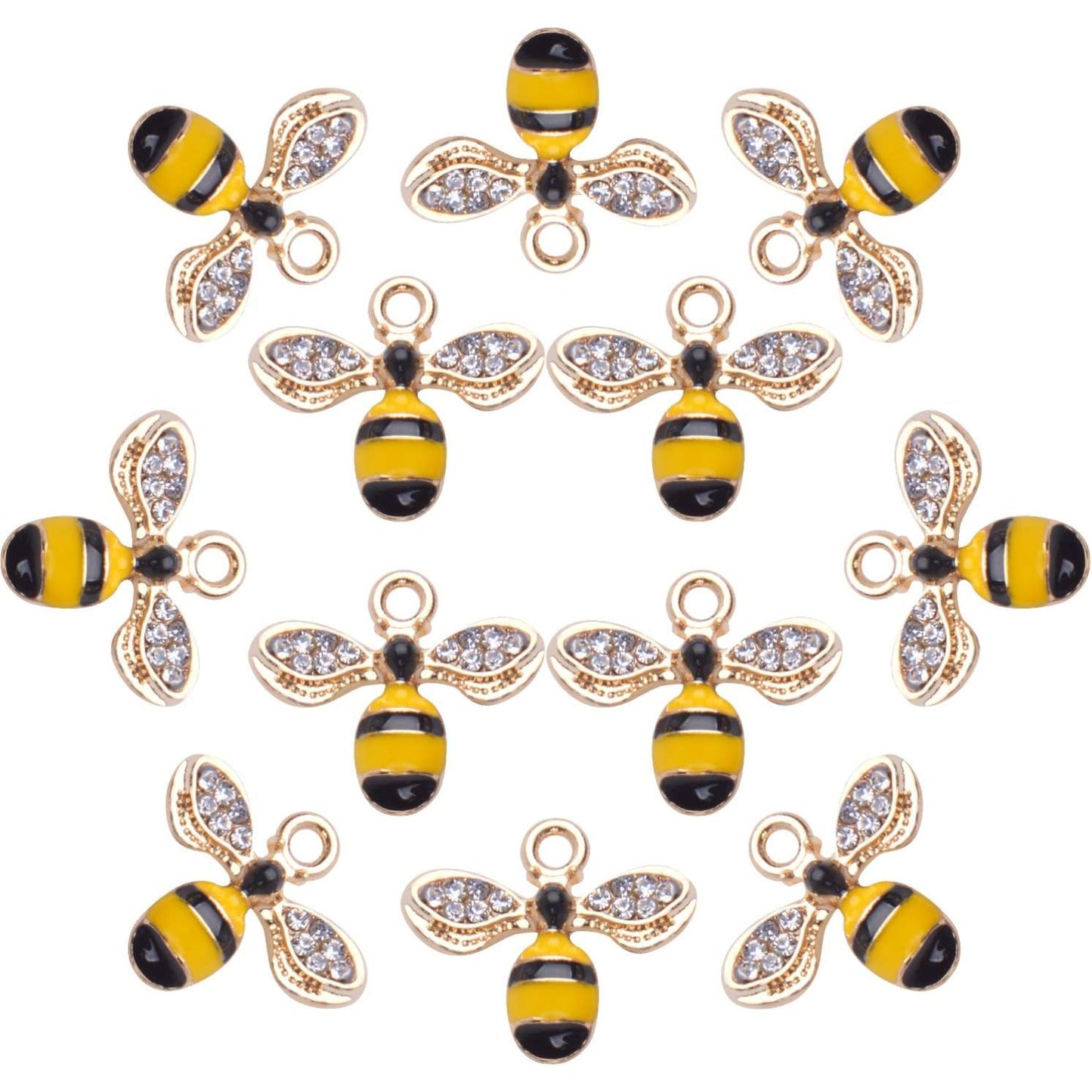 20pcs Enamel Yellow Bee Charms Rhinestone Honey Bee Pendant Charms Crafts Supplies for Jelwery Bracelet Making,Gold