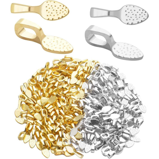 Flat Pendant Bails,200pcs Glue-on Flat Pad Shovel Pendant Bails For DIY Crafts and Jewelry Making, Gold and Silver