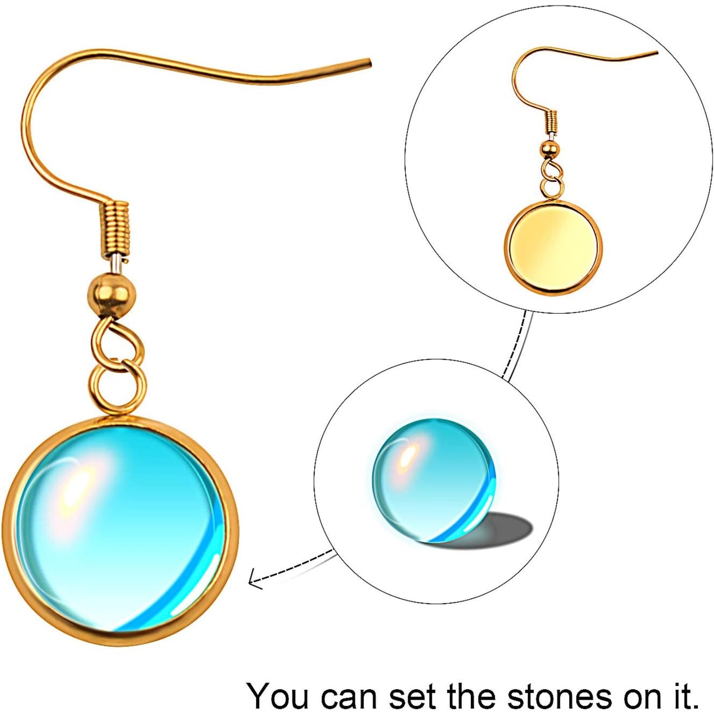 20 Pieces Stainless Steel Earring Blanks Wire Hooks with Rubber Backs Fit for 12mm Cabochon Settings Trays