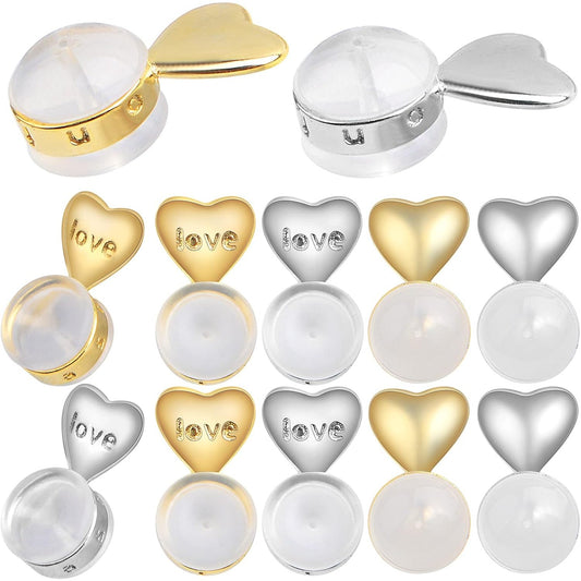 12pcs Soft Silicone Hamburger Heart Shaped Earring Backs Hypoallergenic Love Locking Secure Earring Backings Replacements for Studs Earring Hoops Fish Hooks, 2 Colors