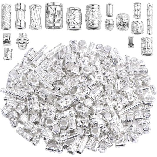 100 Gram Mixed Column Barrel Spacer Beads Vintage Alloy Tube Bar Shape Loose Charm Beads Accessories for DIY Bracelet Necklace Jewelry Making Findings, Bright Silver