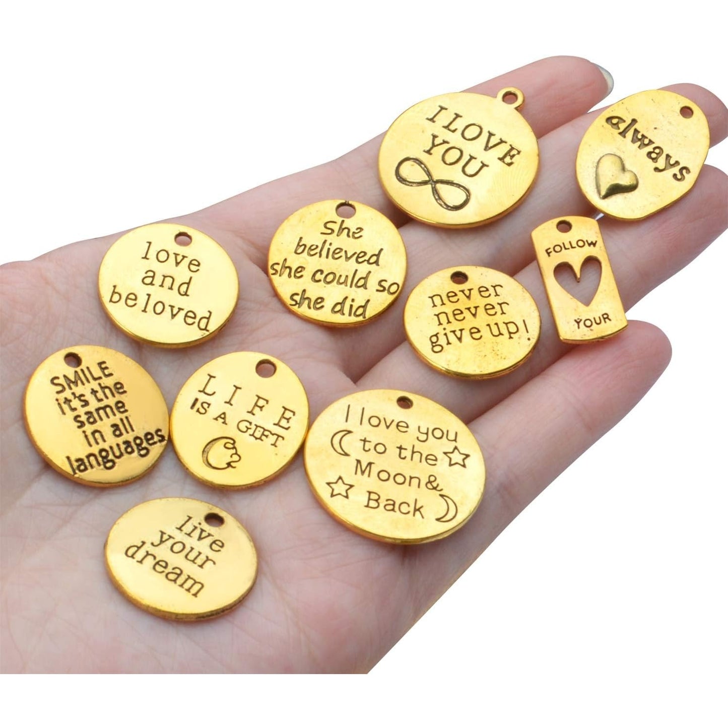 40pcs Inspiration Words Charms Craft Supplies Beads Charms Pendants for Crafting, Jewelry Findings Making Accessory For DIY Necklace Bracelet,Antique Gold