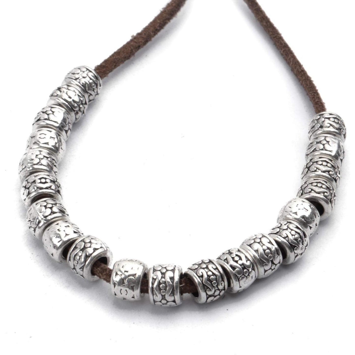 BronaGrand 100pcs Tibetan Antique Silver Spacer Beads - Large Hole, Hollow Tube Charms for DIY Necklace & Bracelets