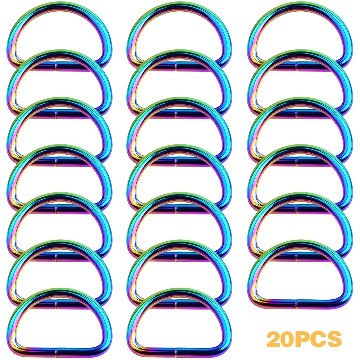BronaGrand 20pcs Metal Semi-Circular D Rings Multipurpose Half Round D-shaped Rings Buckle Clips DIY Accessories for Bags Purse Backpack Belt Clothing Sewing, Rainbow Color