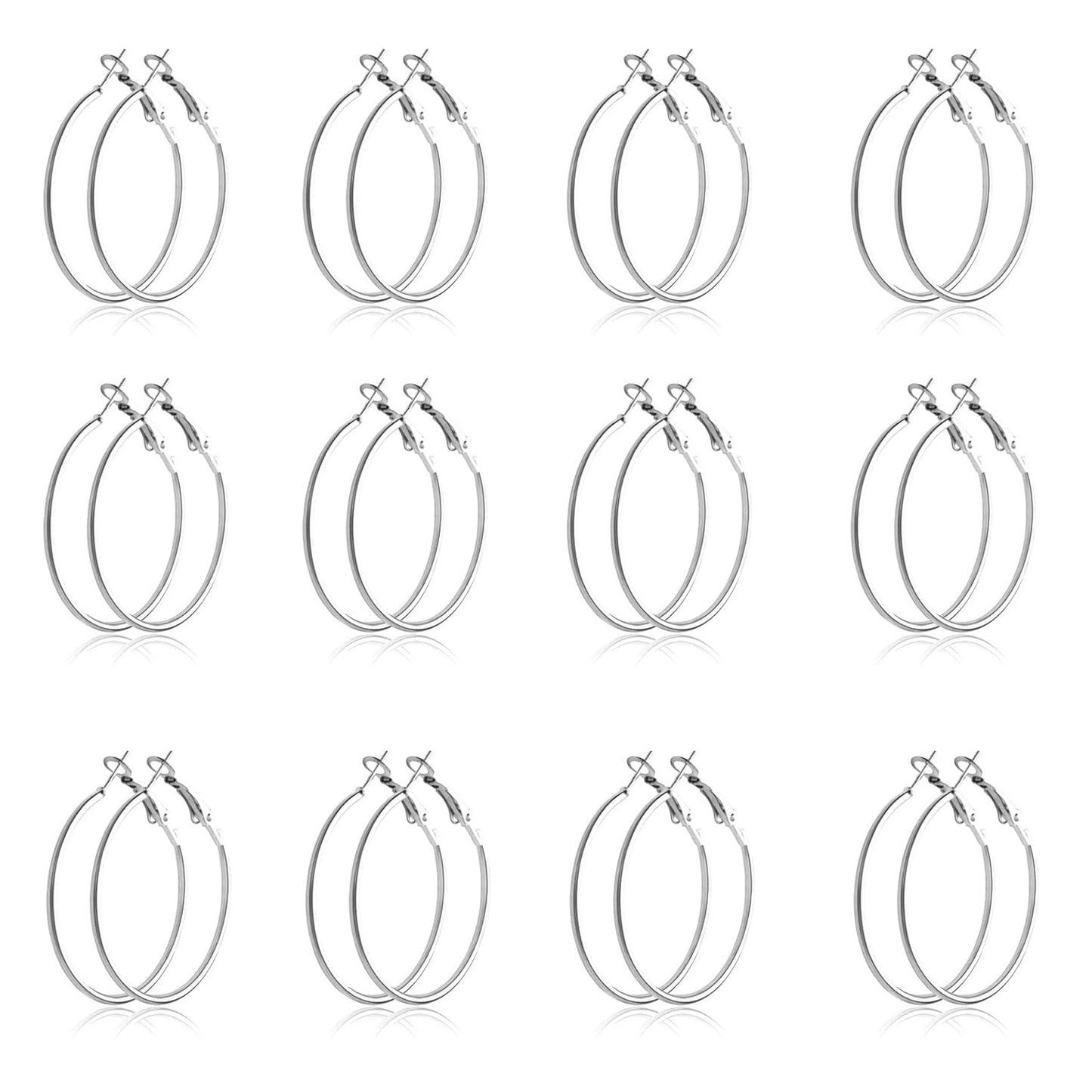 12 Pairs 6 Sizes Earrings Beading Hoop Hypoallergenic Round Circle Open Beading Hoop Earrings for DIY Crafts Jewelry Making Wedding Party Favor Gifts(Golden, Silver)