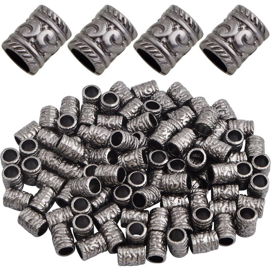 100pcs Large Hole Spacer Beads Alloy Column Loose Beads Gun Black Filigree Pattern Barrel Tube Beads Accessories for DIY European Charms Bracelet Jewelry Making, Hole: 5 mm