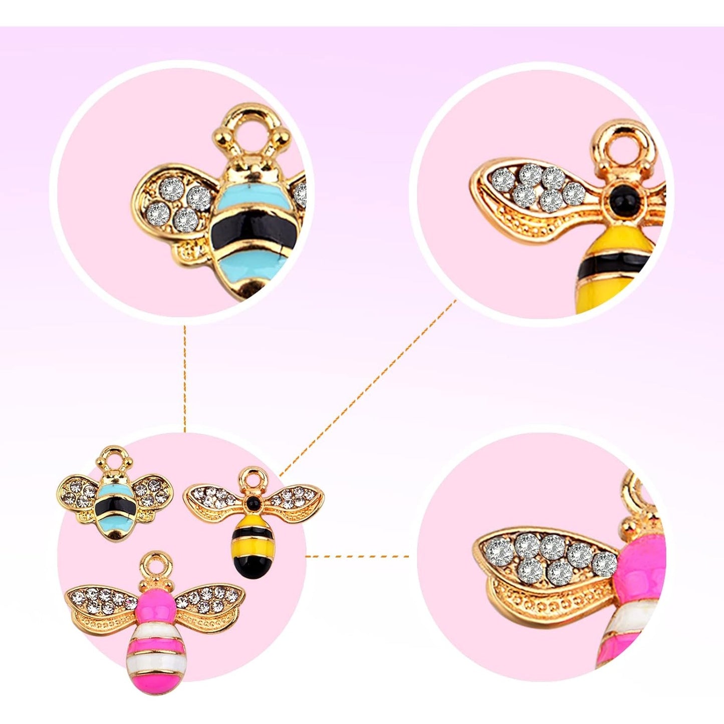 24pcs Alloy Enamel Bee Charms Cute Animal Honeybee Insect Pendant Charms with Rhinestone for DIY Necklace Bracelet Earrings Jewelry Making Decor, Yellow and White