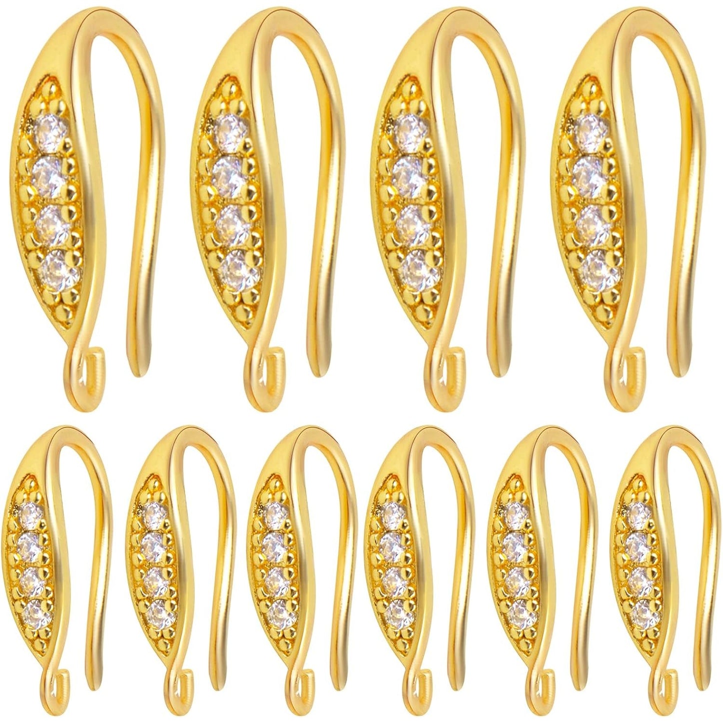 10pcs Brass Cubic Zirconia Earring Hooks Hypoallergenic Rhinestone Ear Wire Hooks with Dangle Loop Connectors for DIY Earrings Jewelry Making Findings, Rose Golden