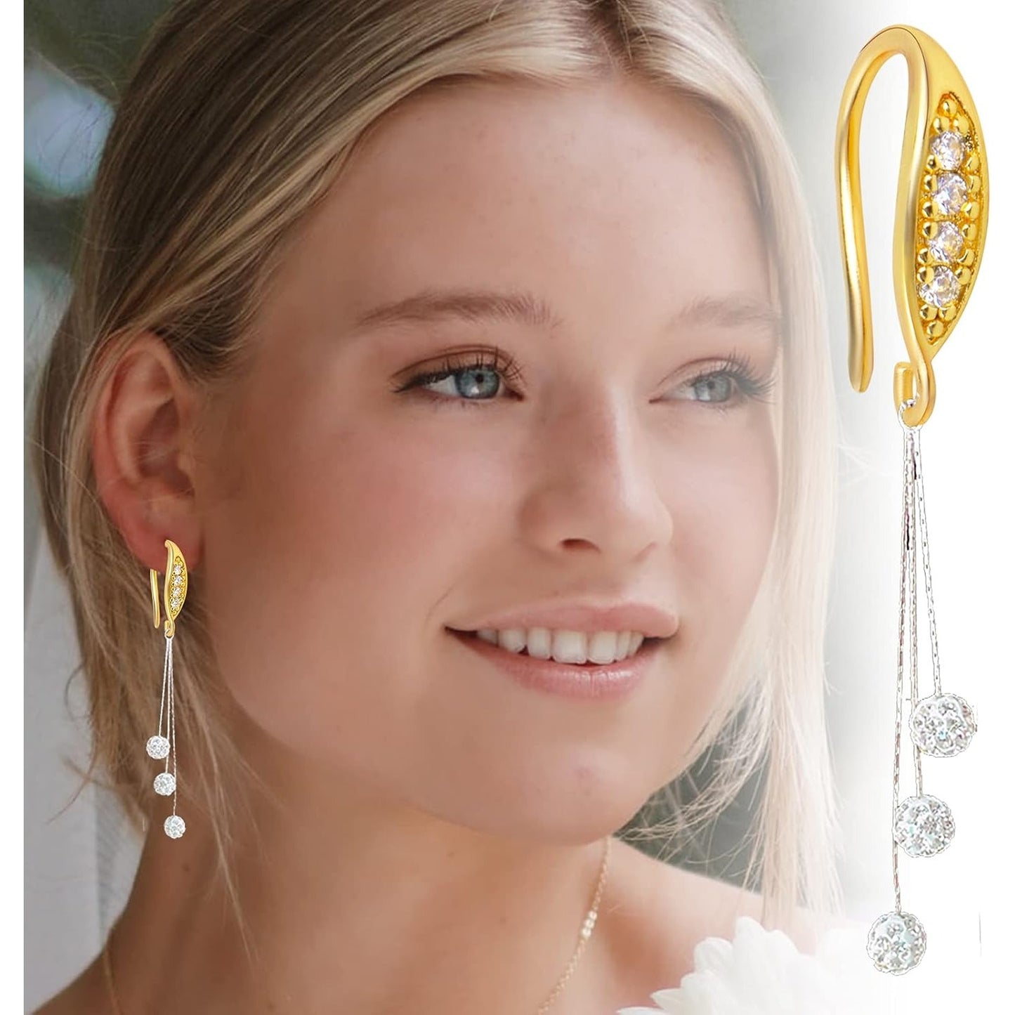 10pcs Brass Cubic Zirconia Earring Hooks Hypoallergenic Rhinestone Ear Wire Hooks with Dangle Loop Connectors for DIY Earrings Jewelry Making Findings, Rose Golden