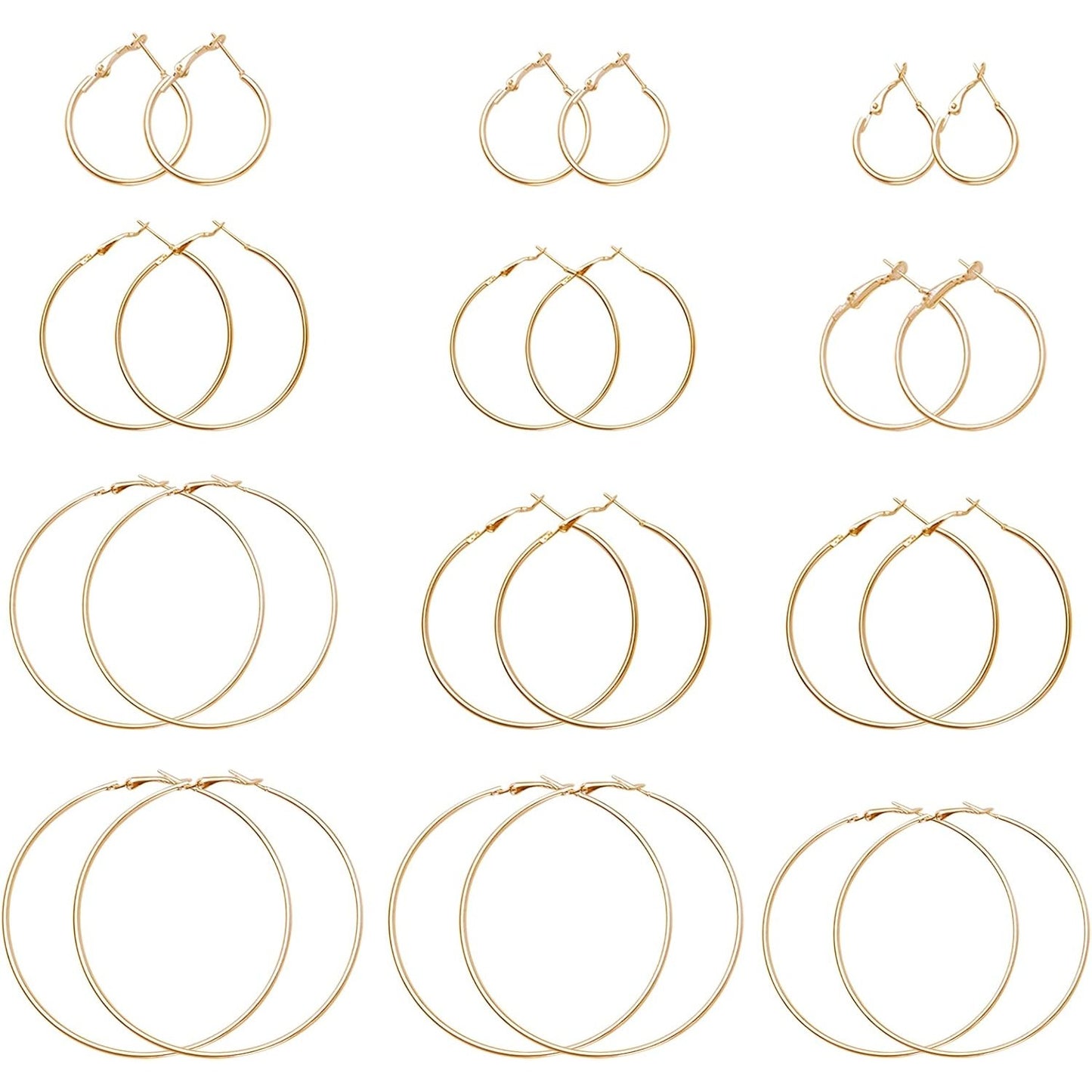 12 Pairs Hoop Earrings Set Big Circle Earrings Round Hoop Earrings Findings Fashion Jewelry for Women Girls, Gold, Dia 2-7.5cm
