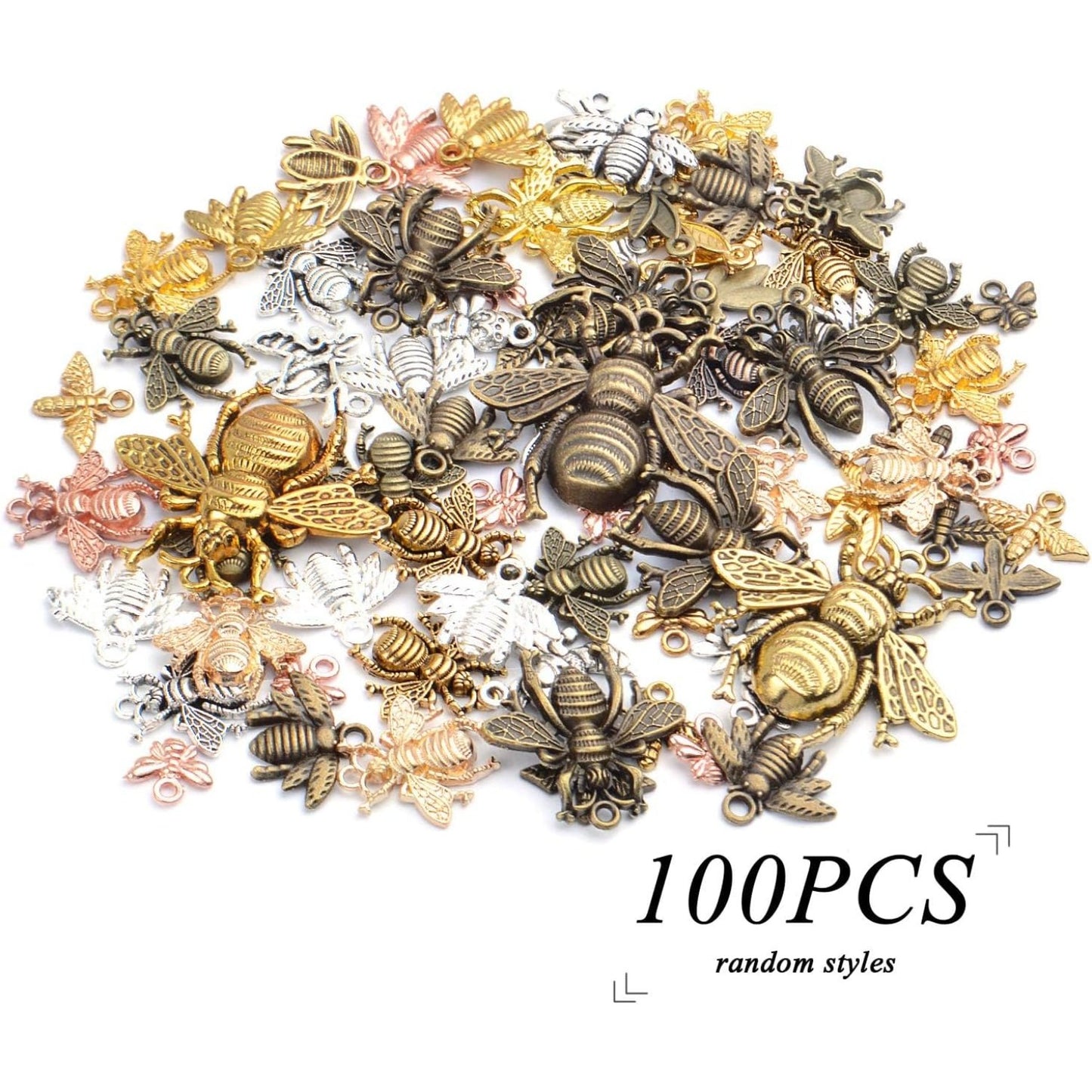 100g Alloy Bee Charm Mixed Honey Bee Pendant Charms Vintage Insect Jewelry Findings for DIY Necklace Bracelet Crafts,40-80pcs
