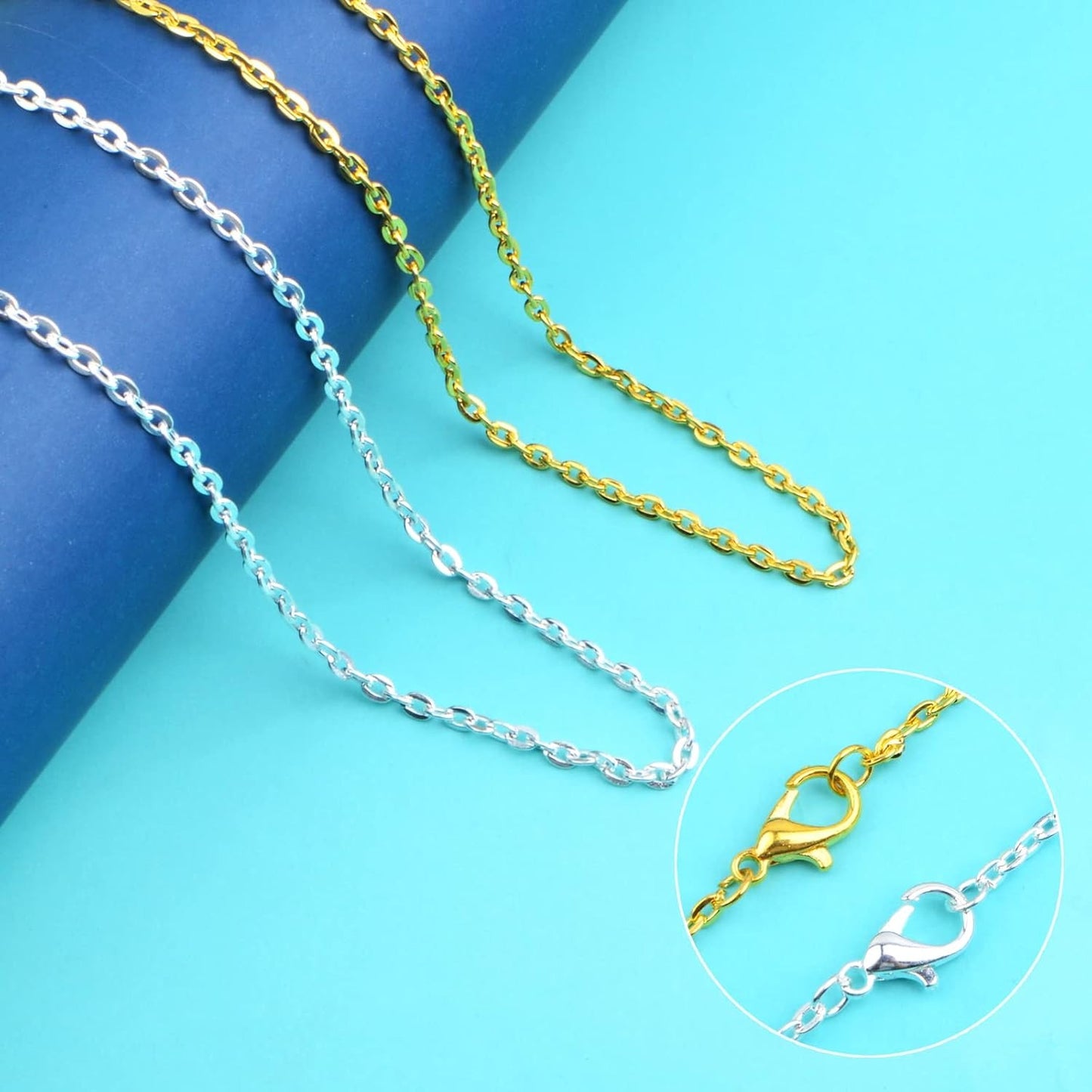 20pcs 50 cm Metal Necklace Extender Chains Links with Lobster Claw Clasps and 20pcs Pinch Clip Clasps Pendant Clasps Connectors for DIY Jewelry Making Supplies, 2 Colors