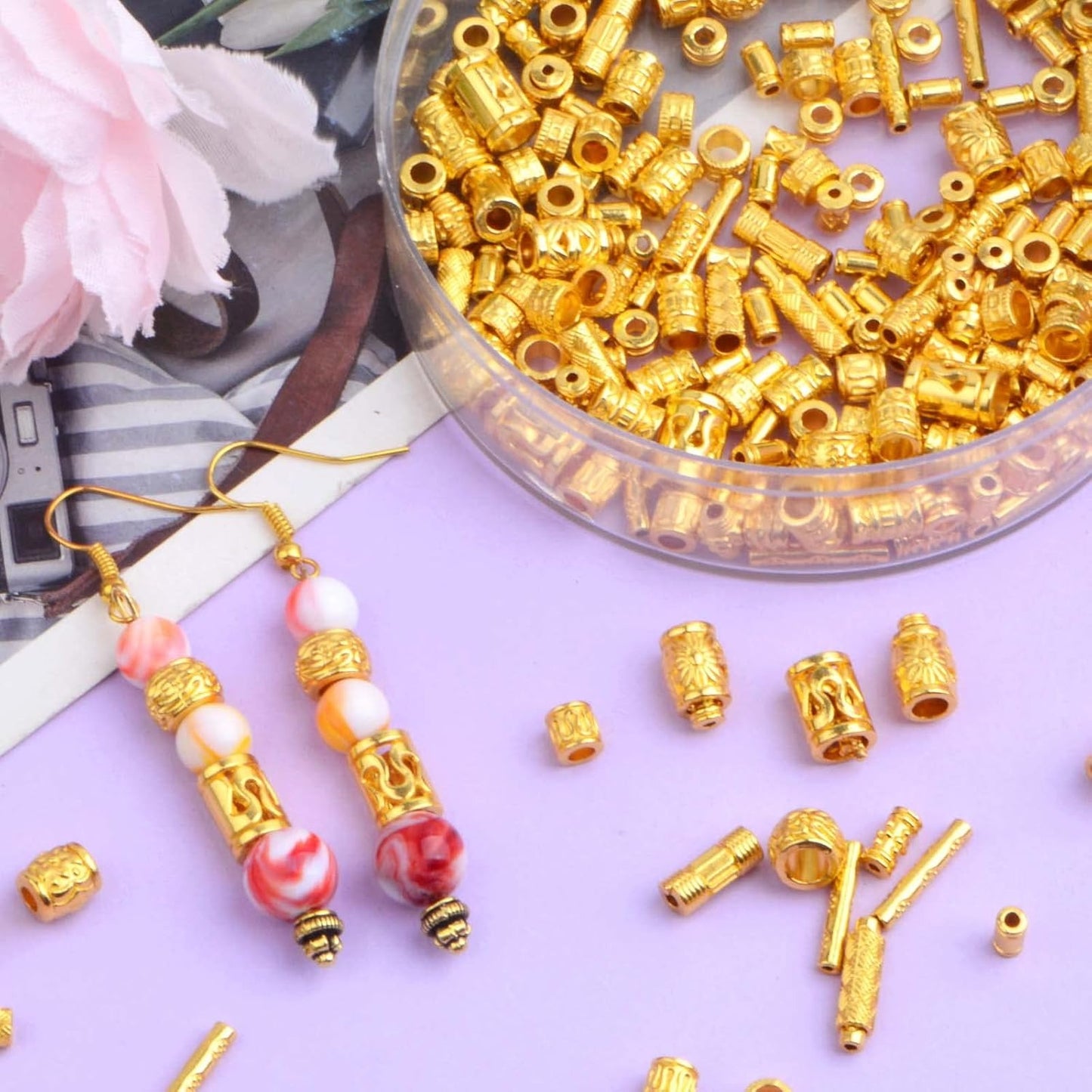 100 Gram Assorted Styles Column Spacer Beads Alloy Barrel Tube Loose Spacer Beads Jewelry Findings Accessories for DIY Bracelet Necklace Craft Supplies, Bright Golden