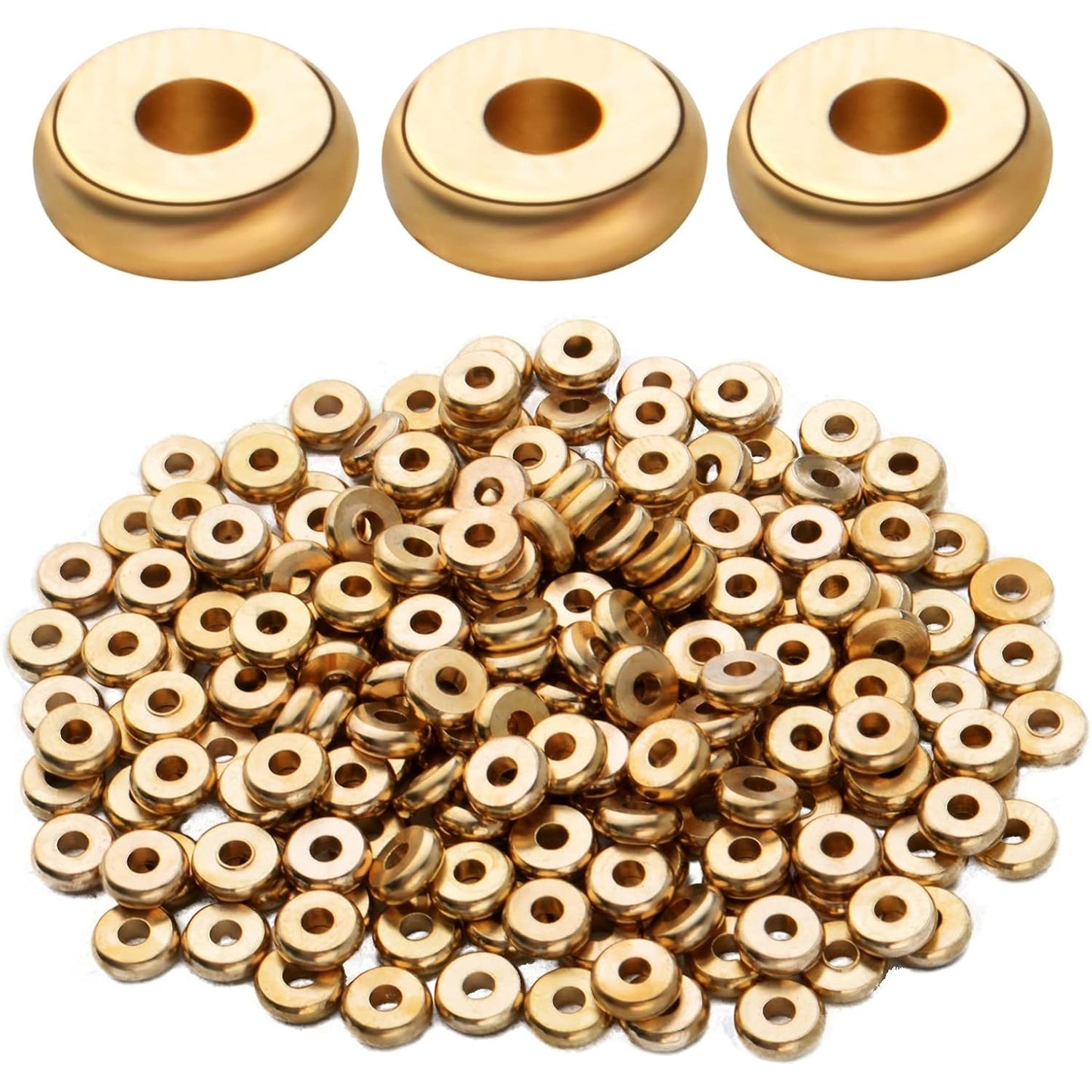 Flat Round Spacers Beads, 200pcs 6mm Gold Flat Bead Spacers Brass Abacus Beads Loose Beads Spacer Charm Beads for DIY Jewelry Crafts Making Accessory