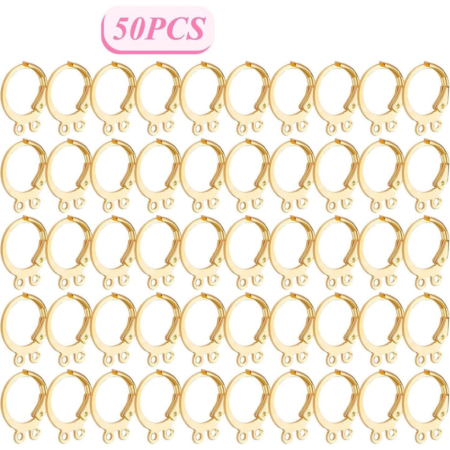 50pcs Hypoallergenic Round Earring Hooks Alloy Lever Back Earrings French Hook Dangle Ear Wire with Double Open Loops for DIY Earring Designs Jewelry Making, Silver