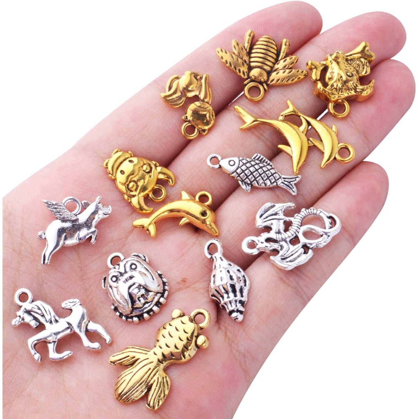 100pcs Animal Charms Collection, Alloy Butterfly Dragon Turtle Monkey Octopus Pet Charms Animal Bead Charm Pendants DIY for Necklace Bracelet Jewelry Making and Crafting