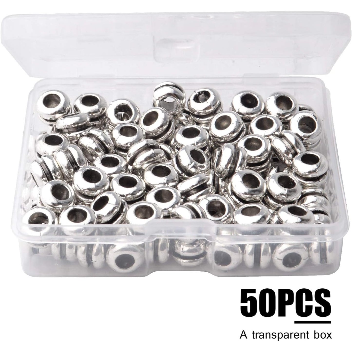 100pcs Antique Silver Spacers Beads Alloy Round Bead Spacers Loose Beads Large Hole Spacer Beads Charms for Bracelet Necklace DIY Jewelry Making