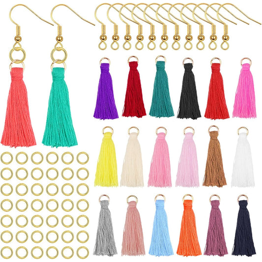 60pcs Multi-Colored Mini Tassel Charms Silky Handmade Tassels Pendant with 60pcs Golden Plated Earring Hooks and 60pcs Jump Rings for DIY Earring Bookmarks Jewelry Craft Making