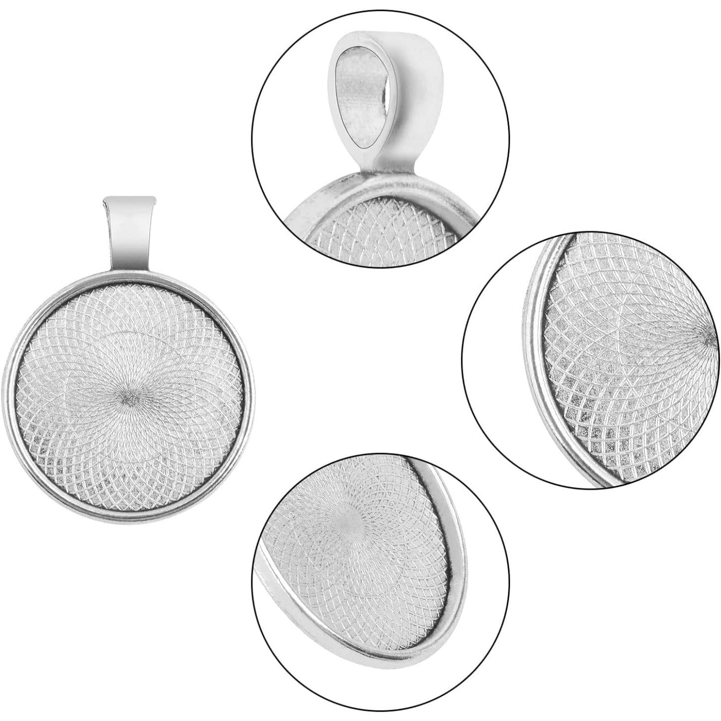 20pcs Antique Silver Round Bezel Pendant Trays Blank Base Cabochon Settings for DIY Photos Necklace Jewelry Making Crafting Supplies, 2 Styles, Inner Diameter: 25 mm